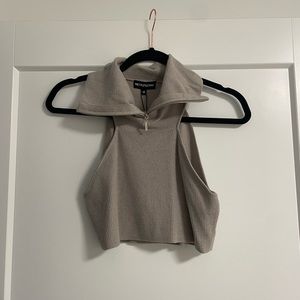 Knit zipper turtle neck crop top